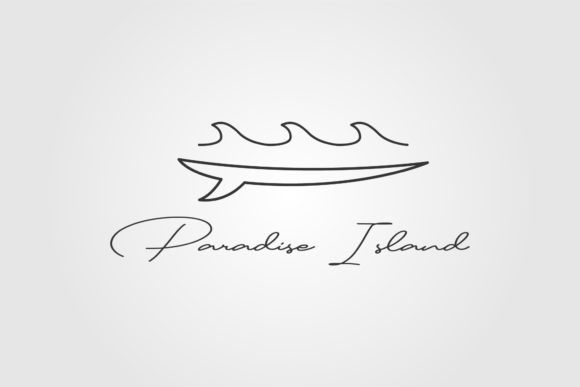 Surfboard and Wave Line Icon Logo Vector