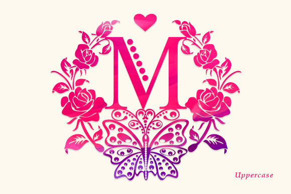 Rose Butterfly Monogram Font PNG with transparent background - Preview 1