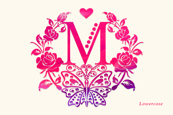 Rose Butterfly Monogram Font PNG with transparent background - Preview 2