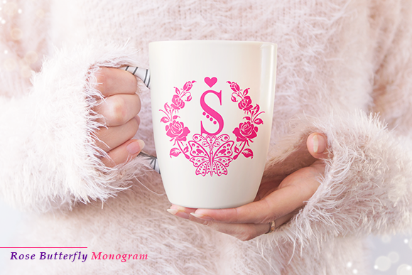 Rose Butterfly Monogram Font PNG with transparent background - Preview 3