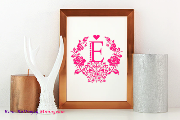 Rose Butterfly Monogram Font PNG with transparent background - Preview 5