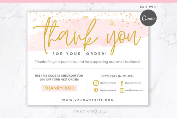 Thank You Order Card for Canva | Pink