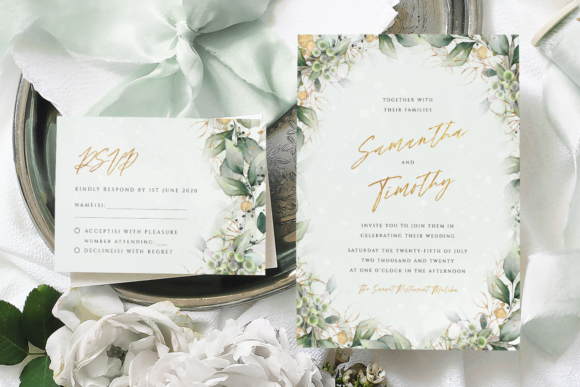 Green & Gold Wedding Invitation Template