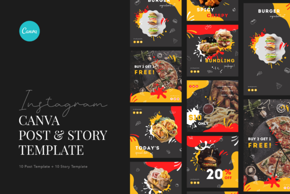 Preview of Fun and Dine Fast Food Instagram food social media design template