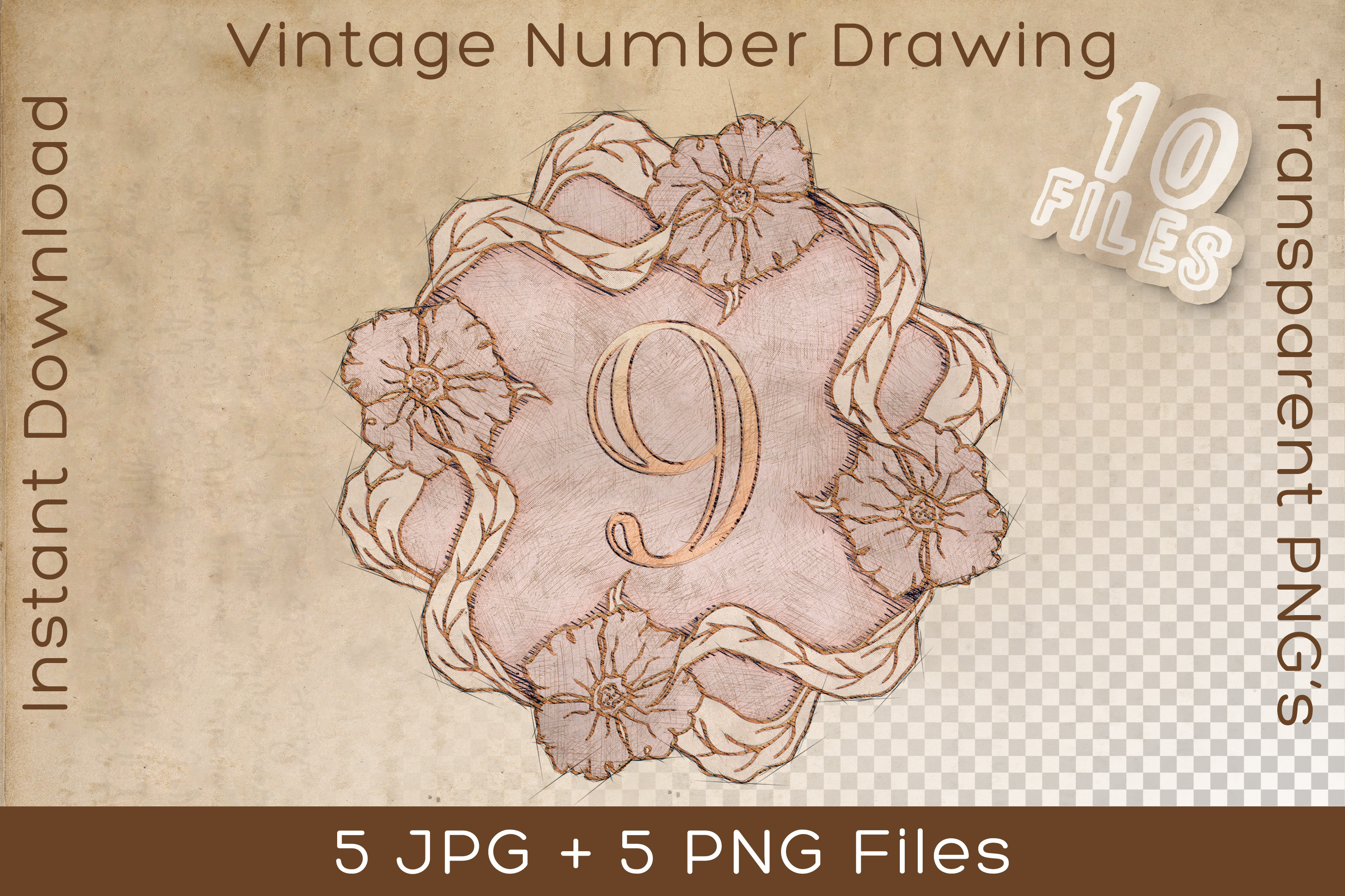Script Number 9 Number 9 Vintage Lettering Type Drawing Graphic by Stian Iversen ...