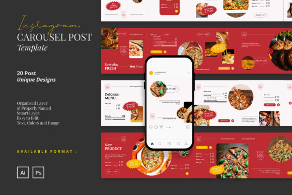 Preview of Trendy & Modern Food Instagram Carousel food social media design template