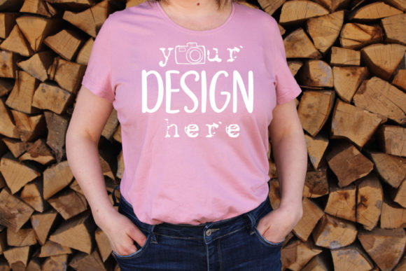 Pink T-shirt Template, Farmhouse backgro