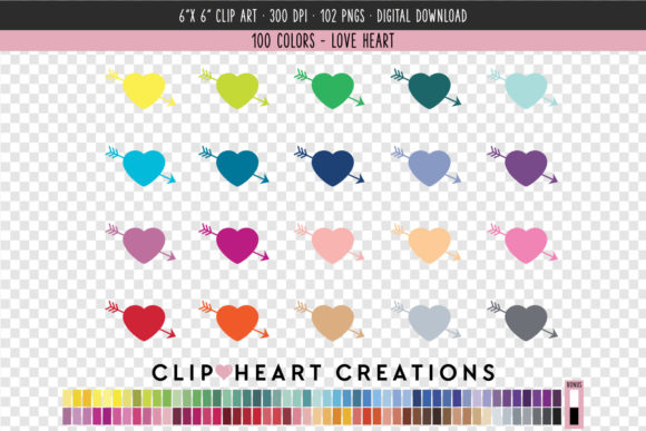 Cupids Heart Clip Art - 100 Colors