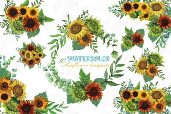 Sunflower Bouquets Watercolour Clip Art Graphic Print Templates By CreartGraphics