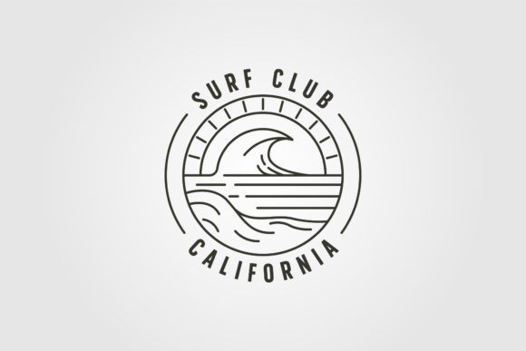 Line Art Surf and Wave Logo Vector