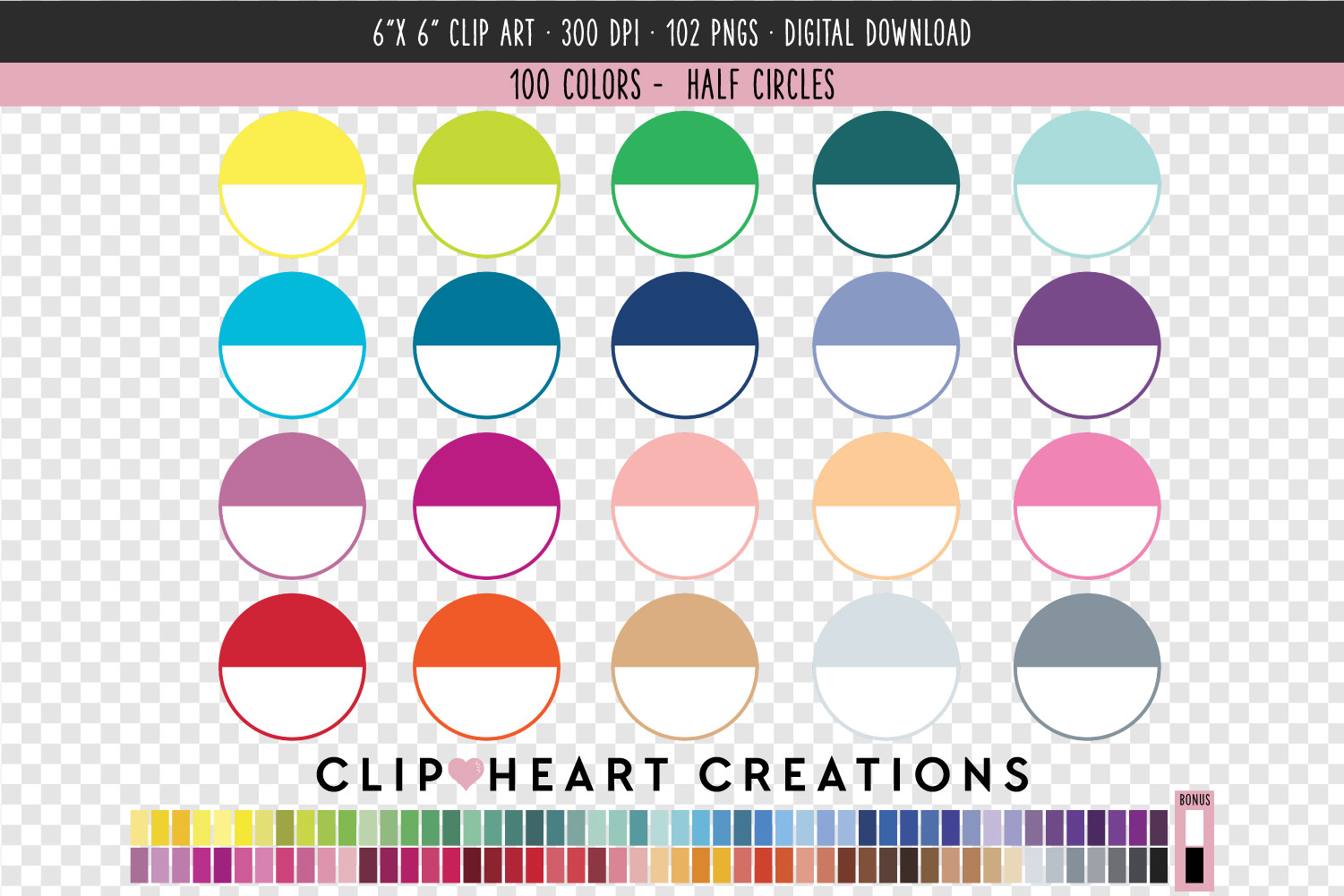 Half Circles Clip Art - 100 Colors Graphic by clipheartcreations ...