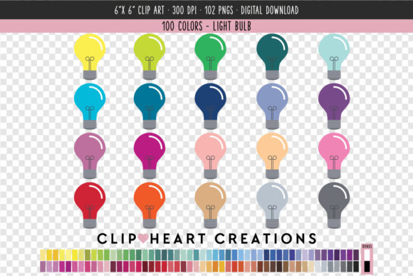 Light Bulb Clip Art - 100 Colors