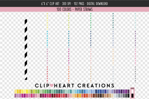 Paper Straw Clip Art - 100 Colors