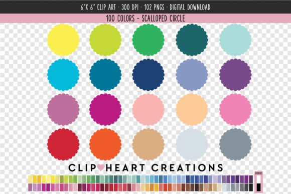 Scalloped Circle Clip Art - 100 Colors Gráfico Ícones Por clipheartcreations