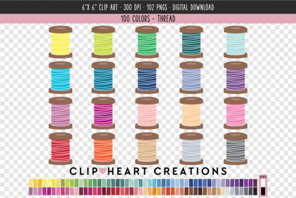 Sewing Thread Clip Art - 100 Colors