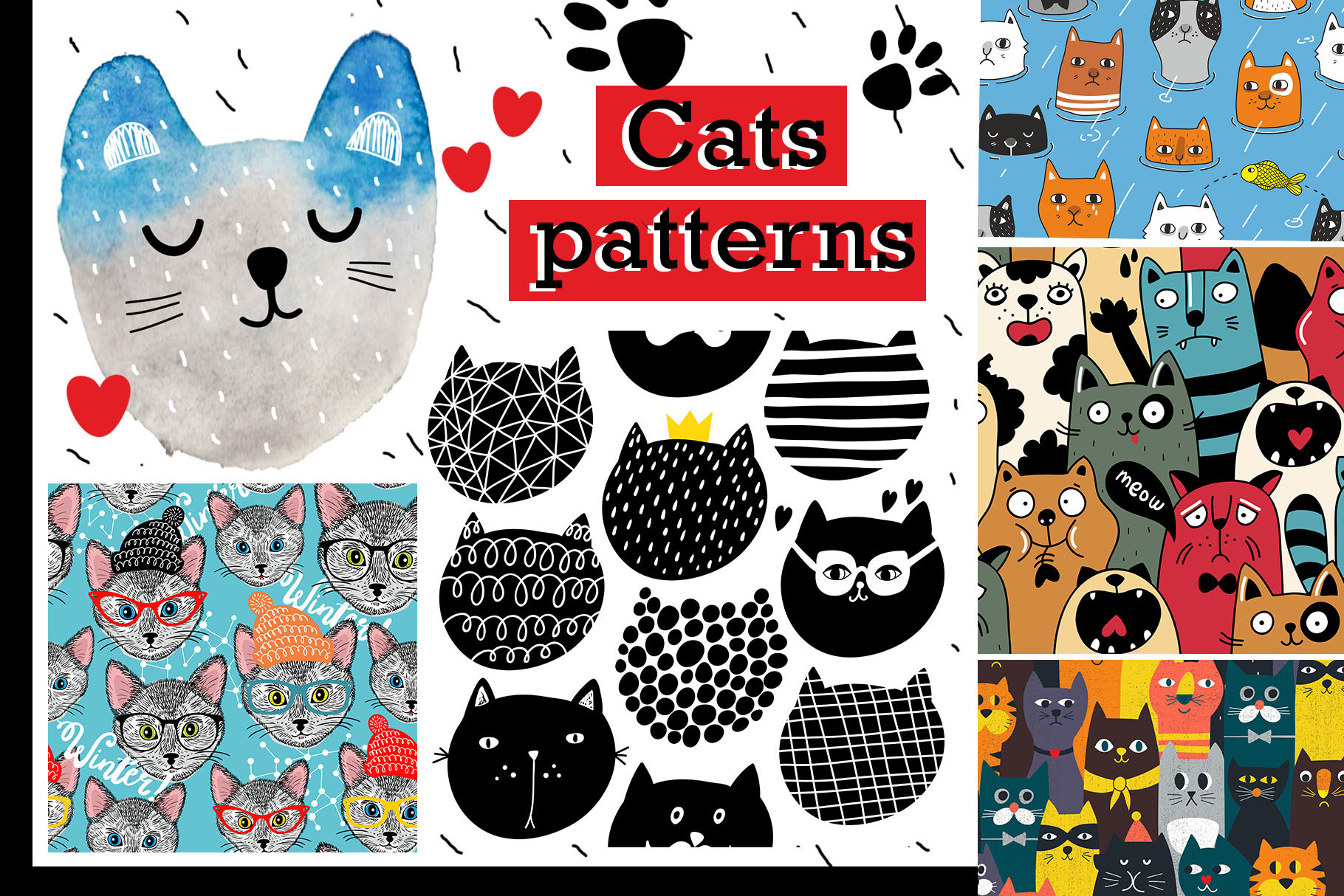 Seven Amazing Cat Patterns Graphic by panova · Creative Fabrica