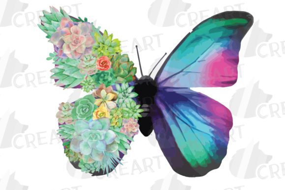 Succulent Garden Butterfly Decor Clipart Graphic Print Templates By CreartGraphics