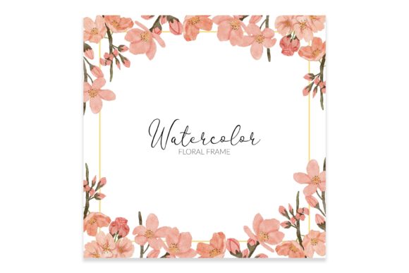 Watercolor Cherry Blossom Flower Frame Graphic Illustrations By elsabenaa