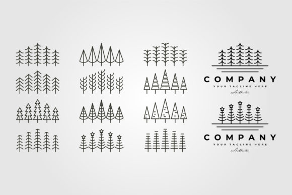 Set of Vector Pines Thin Line Icon Logo