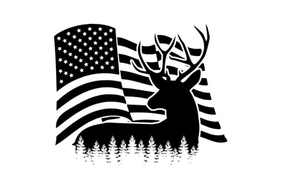 Buck Deer Forest American Flag Waving
