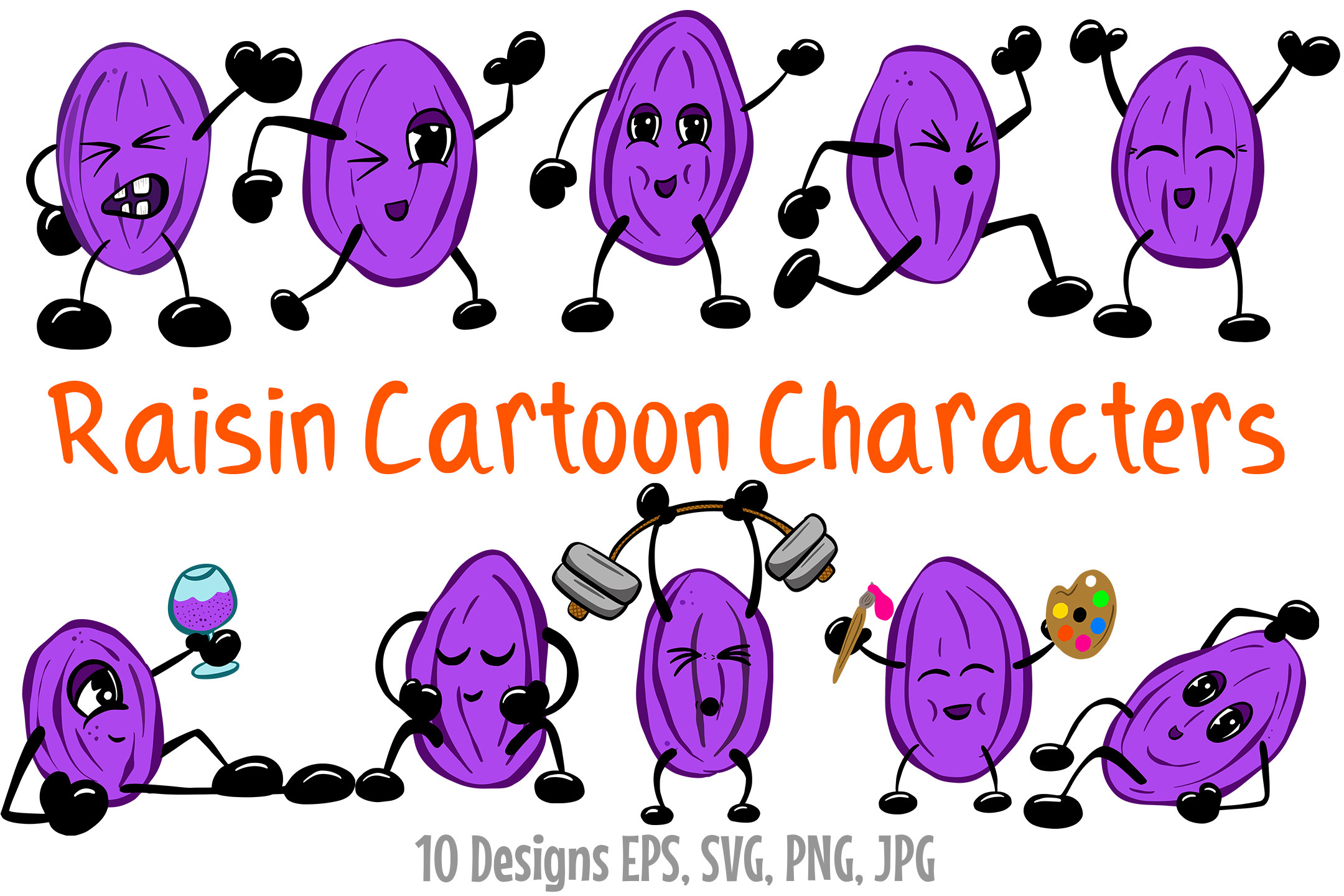 Dried Fruit Raisin Cartoon Characters Graphic by squeebcreative ...
