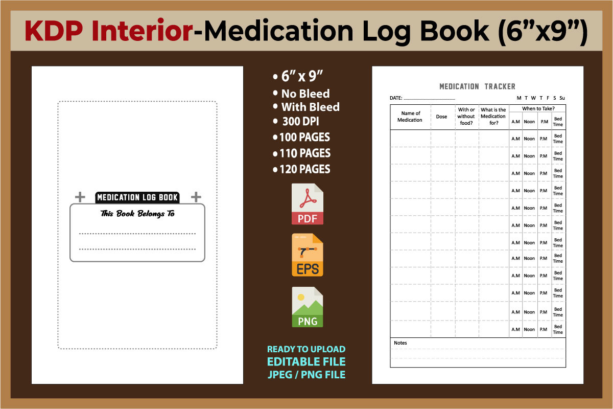 Medication Log Book for KDP Interior Graphic by cristycomm · Creative ...