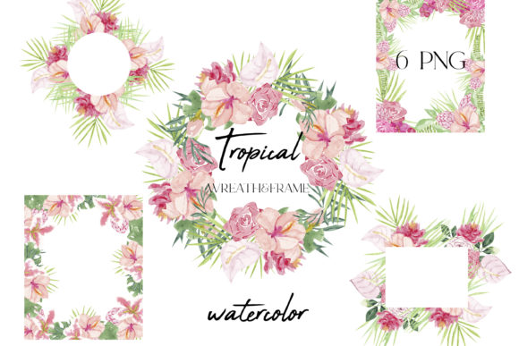 Tropical Wreath Clipart, Tropical Frame Gráfico Ilustraciones Imprimibles Por GingerNatyArt