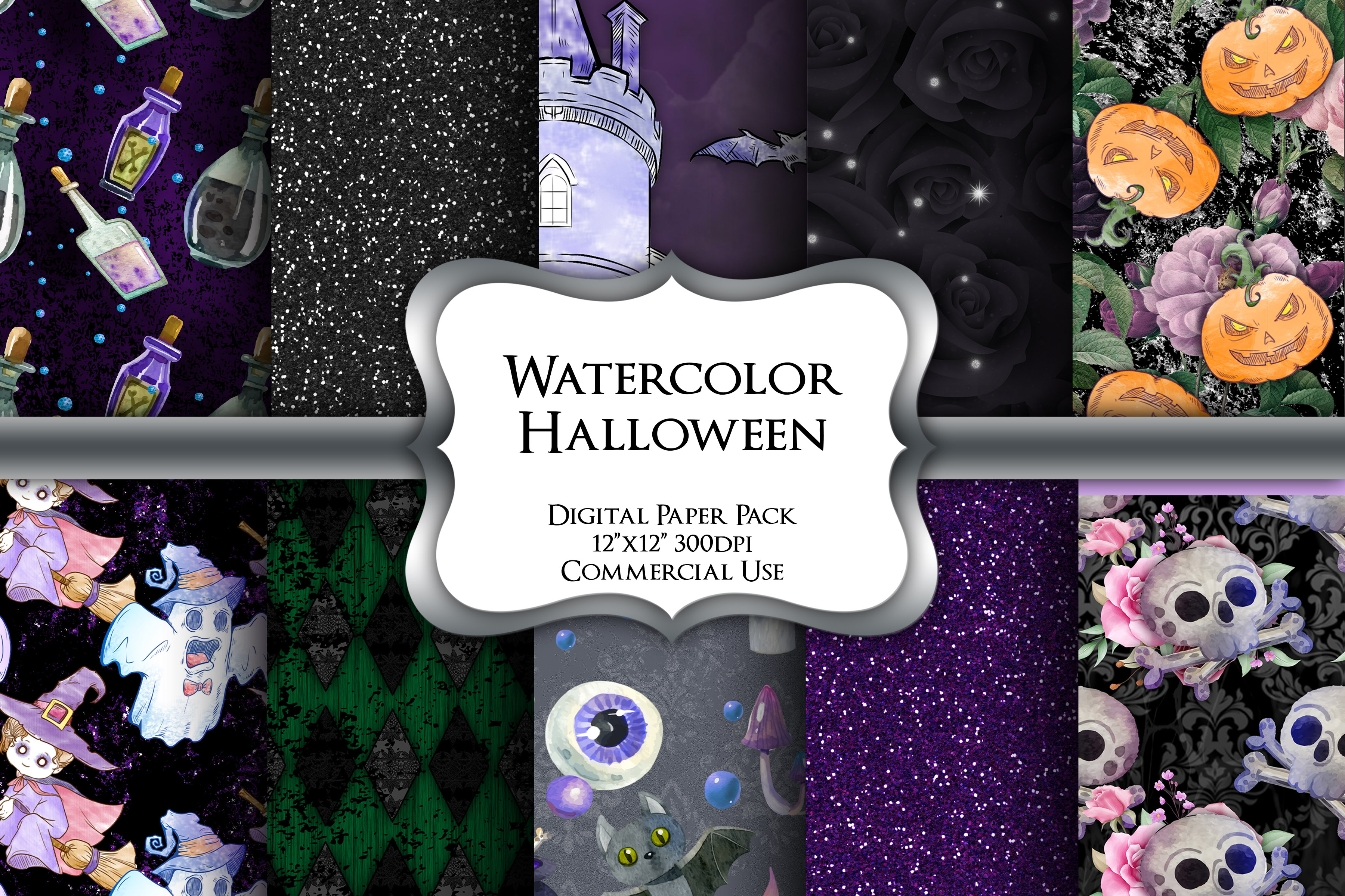 Watercolor Halloween Digital Paper Pack Graphic by Party Pixelz ...