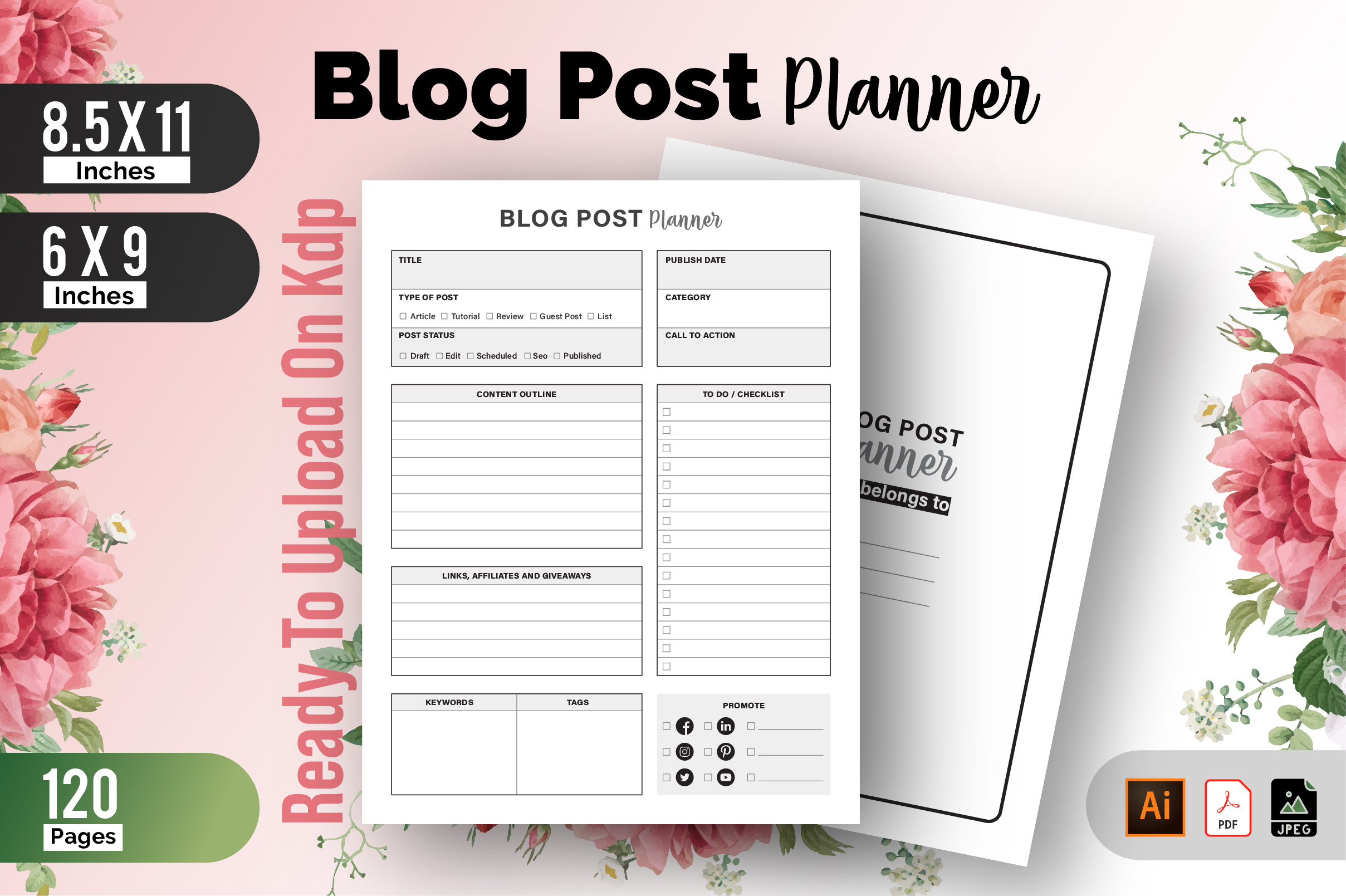 Blog Post Planner & Journal | Kdp Graphic by Raw Vector · Creative Fabrica