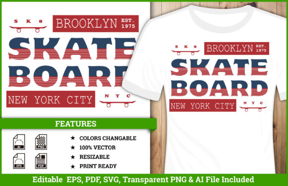 Skateboard Typography T-shirt Brooklyn Graphic Illustrations By hamjaiu