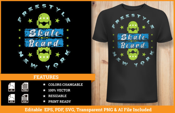 T-shirt Design: Skateboard NYC Grafik Druckbare Illustrationen Von hamjaiu