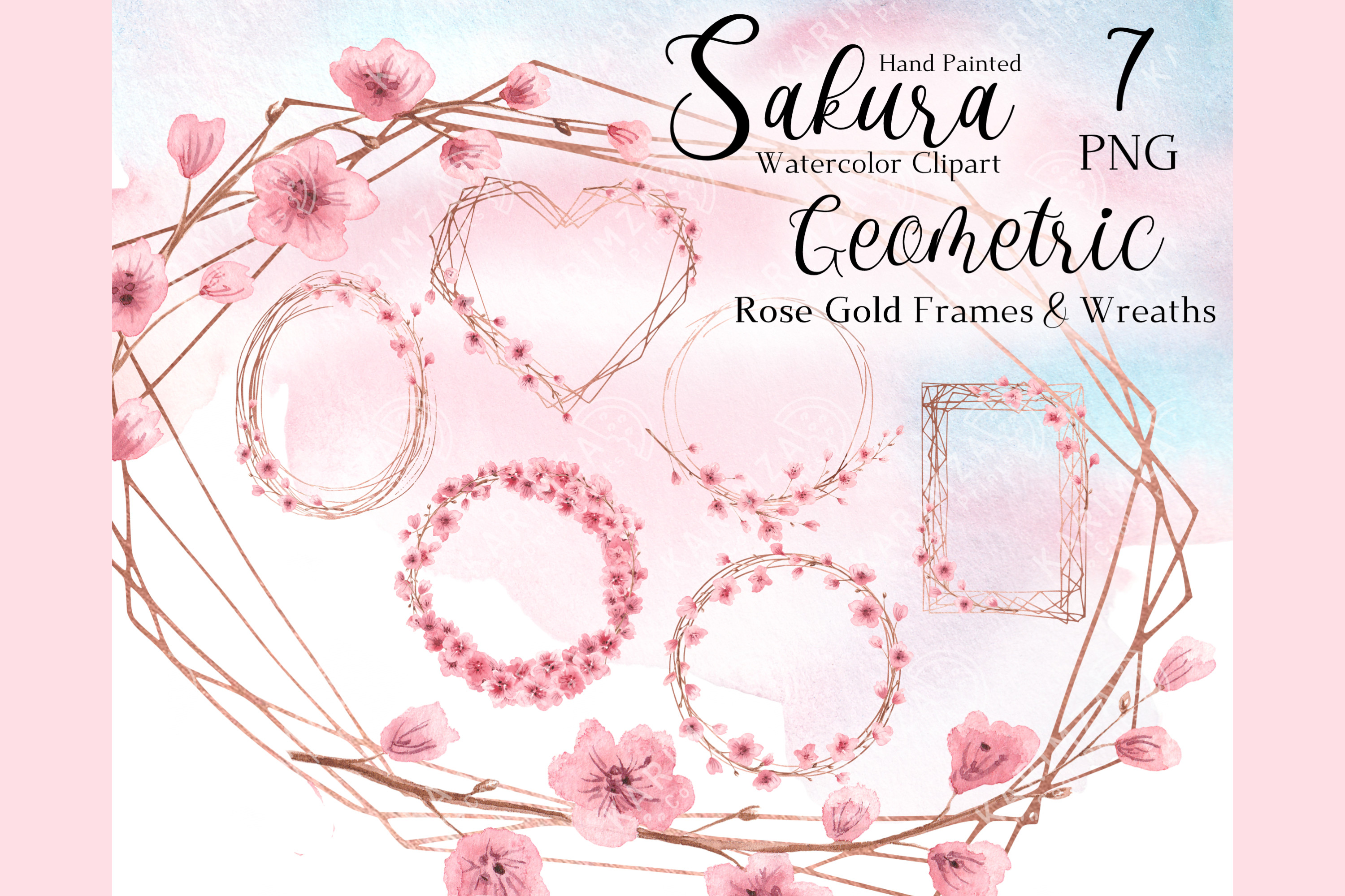 Spring Wreath Clipart, Rose Gold Frame