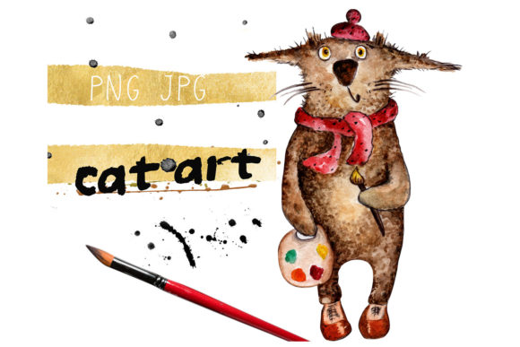 Artist Cat Drawing Watercolor Graphic Illustrations By LivingСreatures