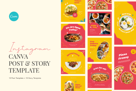 Preview of Bright Playful Fast Food Instagram Canva food social media design template