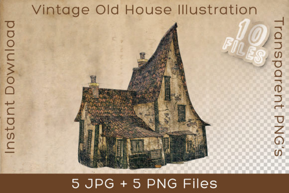 Vintage Old House Drawing Illustration