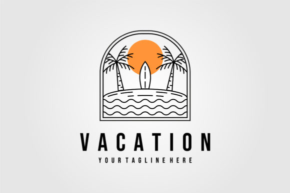 Vacation Surf Logo Line Art Vector