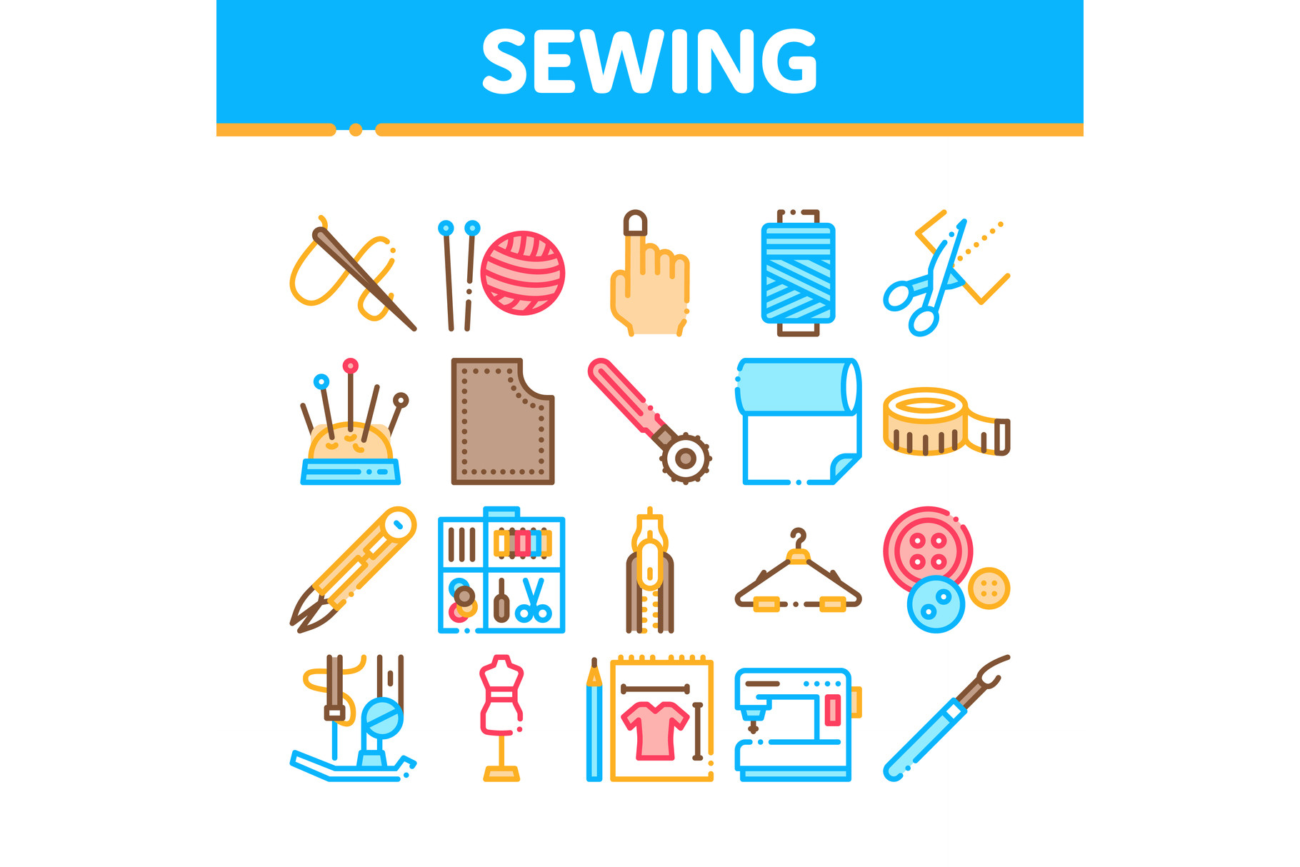 Sewing and Needlework Collection Icons Set Vector