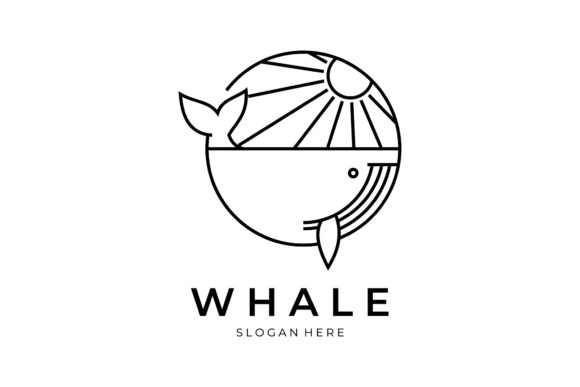 Simple Whale Logo Line Art Template Logo