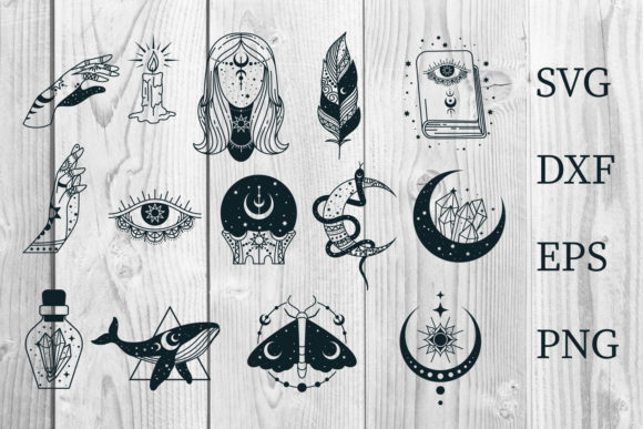 Celestial, Mystic, Crystal Moon Graphic Illustrations By dadan_pm