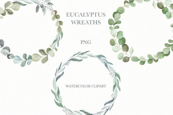 Watercolor Eucalyptus Wreaths Graphic Illustrations By Orange Peafowl Art