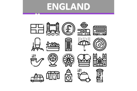 England United Kingdom Collection Icons Set Vector