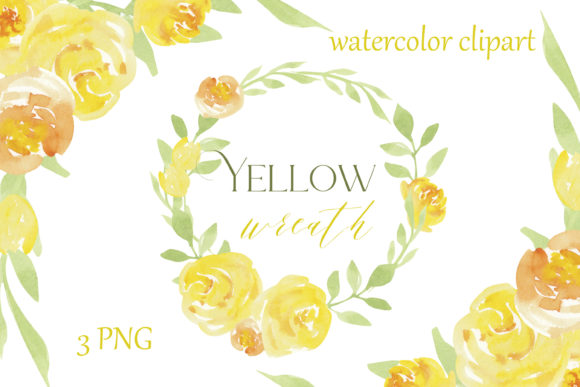 Yellow Floral Wreath Yellow Flowers Graphic Illustrations By GingerNatyArt