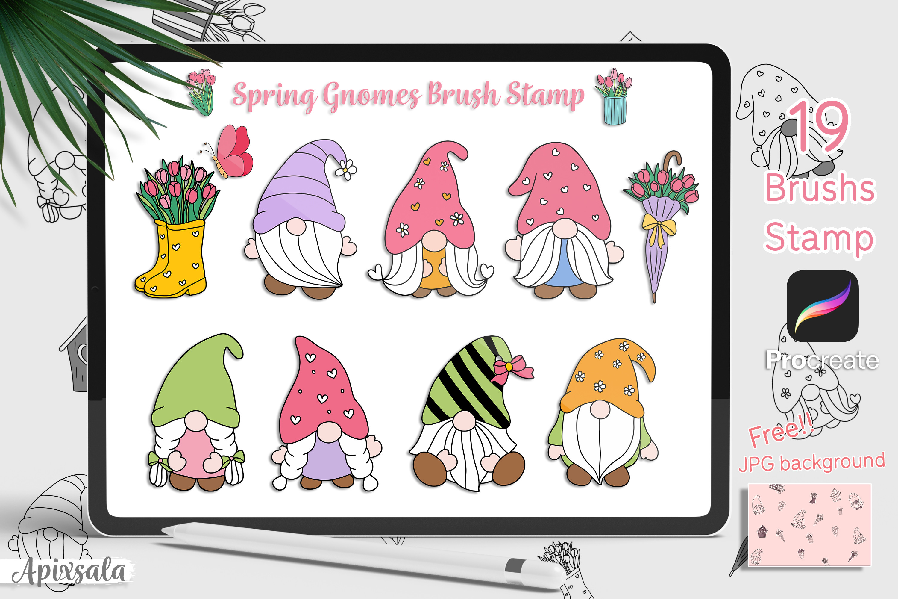 Spring Gnomes Brush Stamp for Procreate Graphic by Apixsala · Creative ...