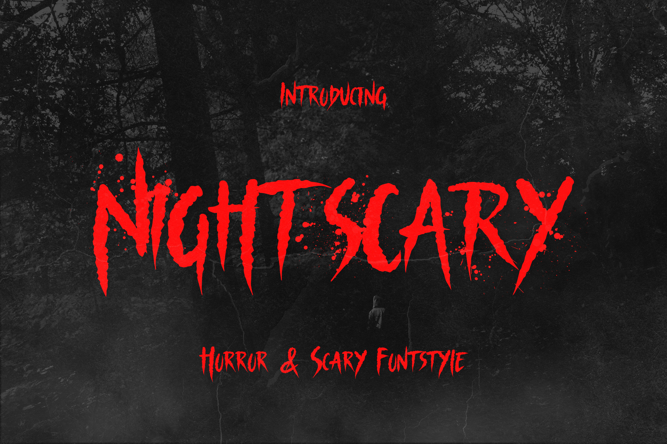 Nightscary preview: rough handwritten font with splatters