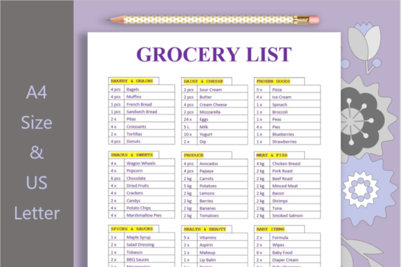 Grocery List Printable, Grocery Template