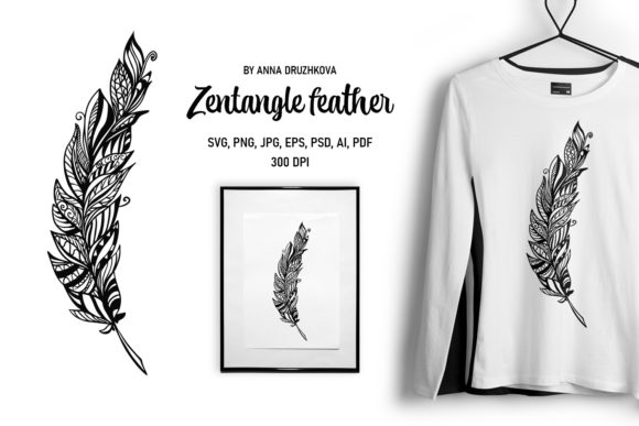 Zentangle Feather Sublimation, Cutting Graphic Illustrations By ann-watercolor