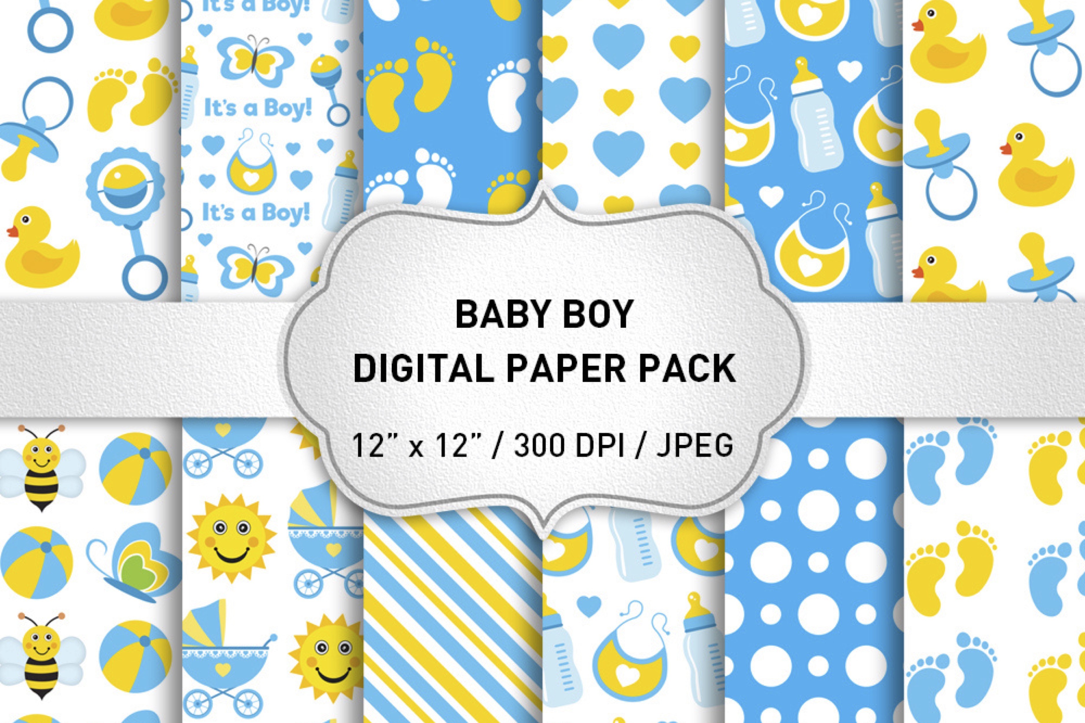 Baby Boy Digital Paper Pack Graphic by Klamp Studio · Creative Fabrica