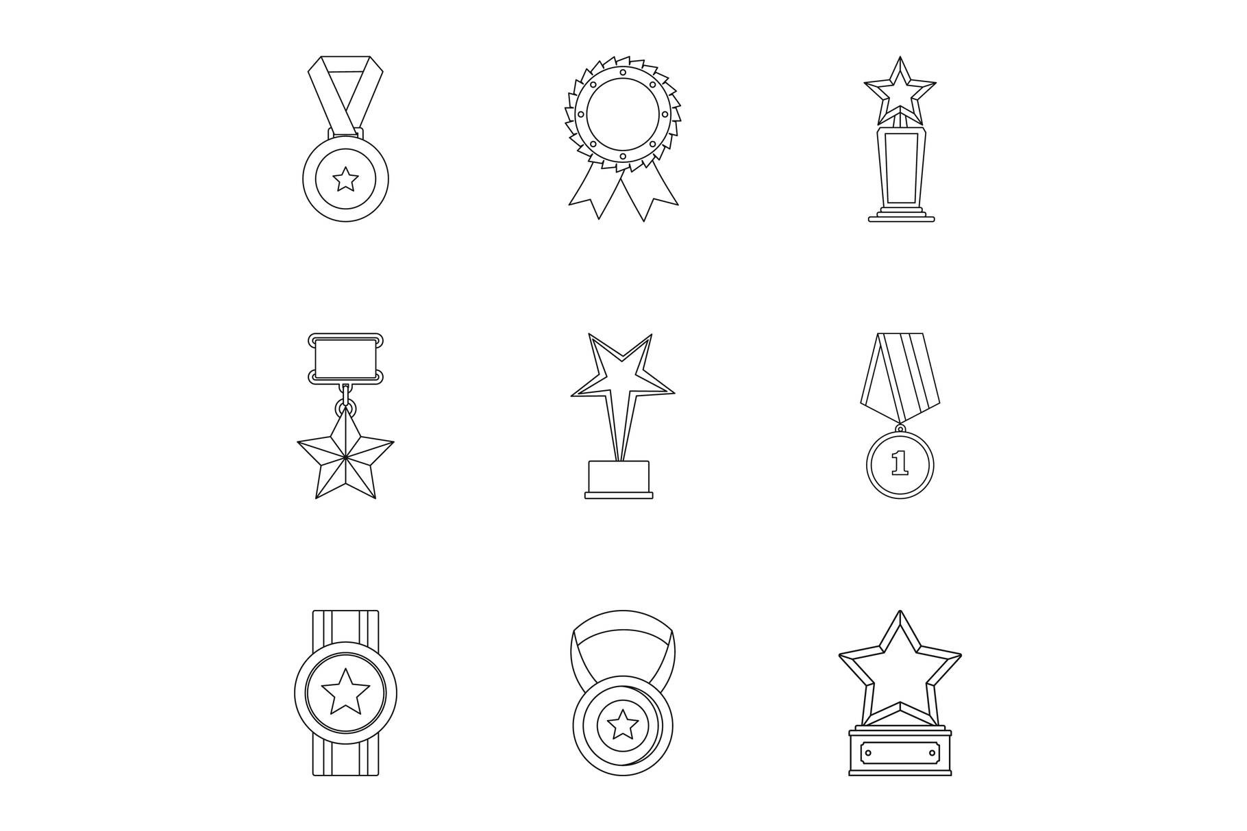 Merit Icons Set, Outline Style Graphic by anatolir56 · Creative Fabrica