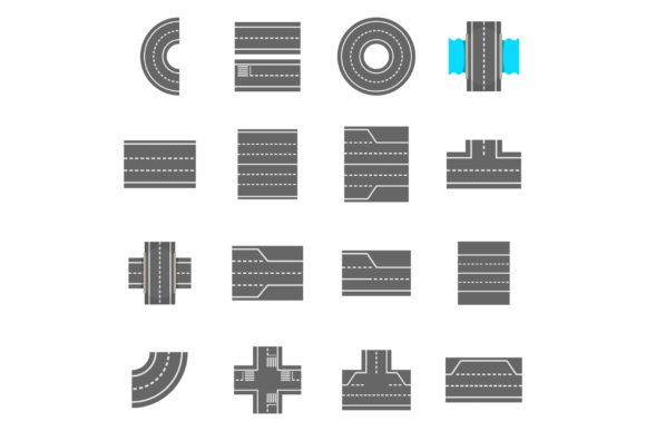 Road Elements Constructor Icons Set