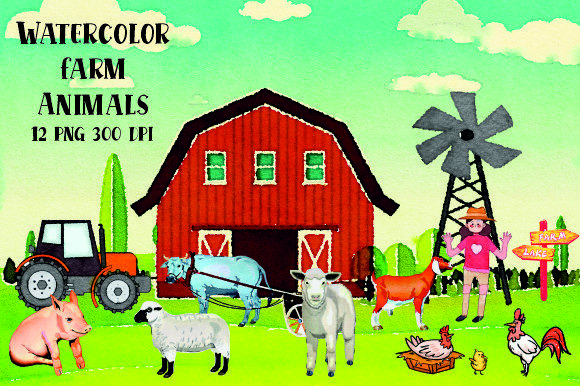 Farm Animals Watercolor Clipart Bundle Graphic by WaterColorArch ...